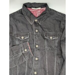 mnml Men's Large Reversible Denim Jacket‎ Trucker Black Pink Paisley Distressed
